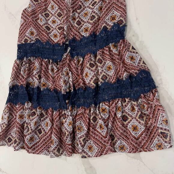 Tru Self Boho Print Lace Navy Open Tie Front Tunic Vest Women's Small Indie Boho - Picture 2 of 7